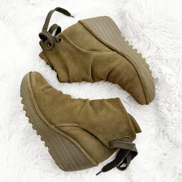 FLY LONDON | Yebi Wedge Boot Booties Shoes Brown Taupe Tie | Size 38, US 7.5-8 - Picture 2 of 8